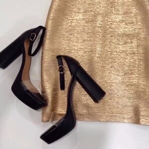 South Boutique Bamboo brand clear strap black faux leather tall heel size 8